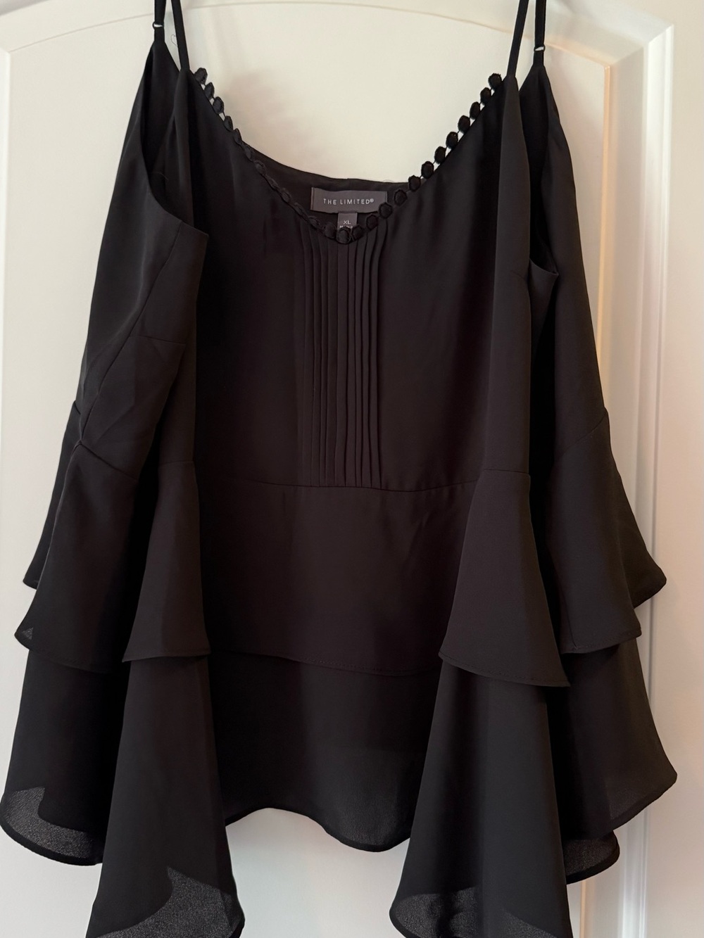 The Limited Black Cold-Shoulder Ruffle Tiered Camisole